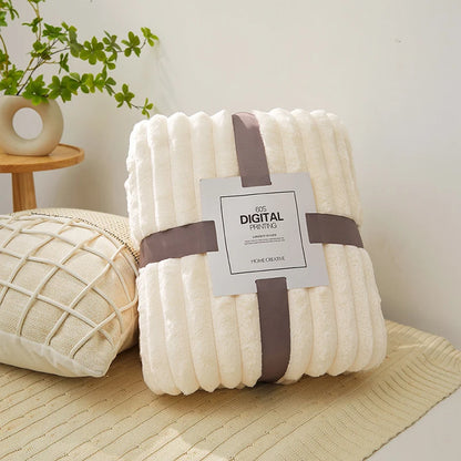 Solid Fluffy Striped Blankets