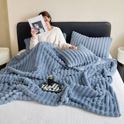 Solid Fluffy Striped Blankets