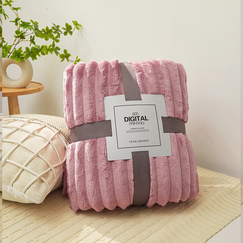 Solid Fluffy Striped Blankets