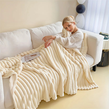 Solid Fluffy Striped Blankets