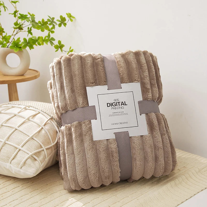 Solid Fluffy Striped Blankets