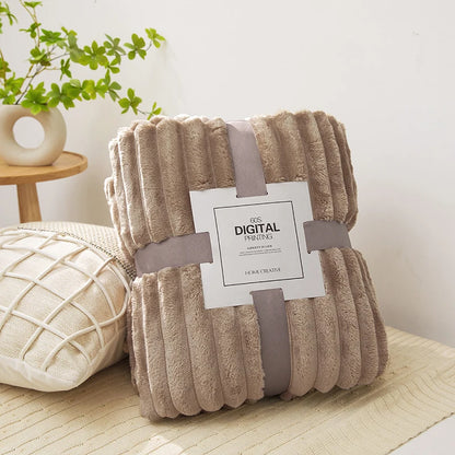 Solid Fluffy Striped Blankets