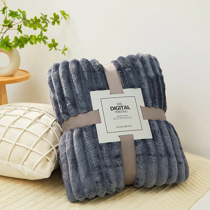 Solid Fluffy Striped Blankets