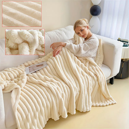 Solid Fluffy Striped Blankets
