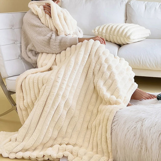 Solid Fluffy Striped Blankets