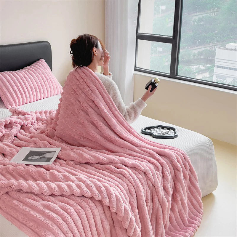 Solid Fluffy Striped Blankets