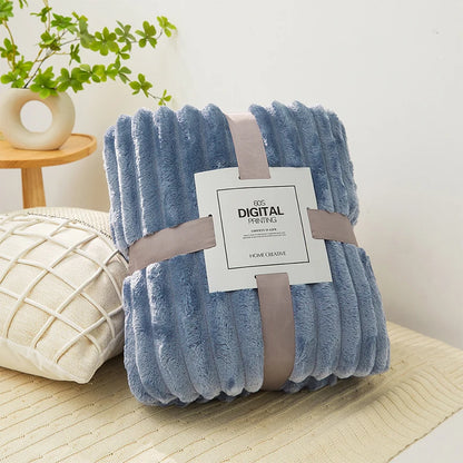 Solid Fluffy Striped Blankets